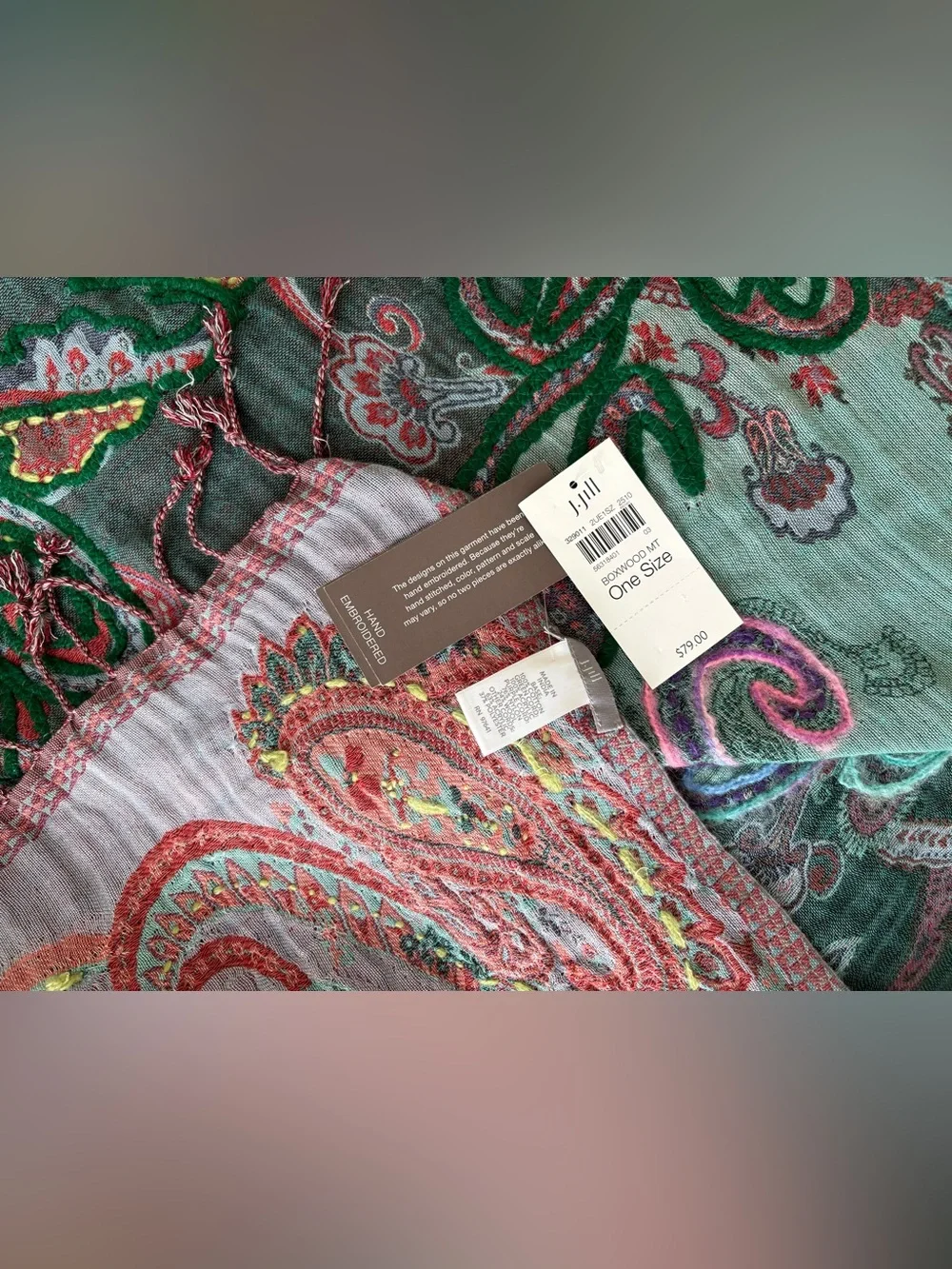 Multicolored Embroidered Paisley Shawl Scarf in Teals Pinks Purples and more!